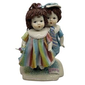 Vintage Zampiva Porcelain Spaghetti Hair Pastel Boy and Girl, Made in Italy 8.5"